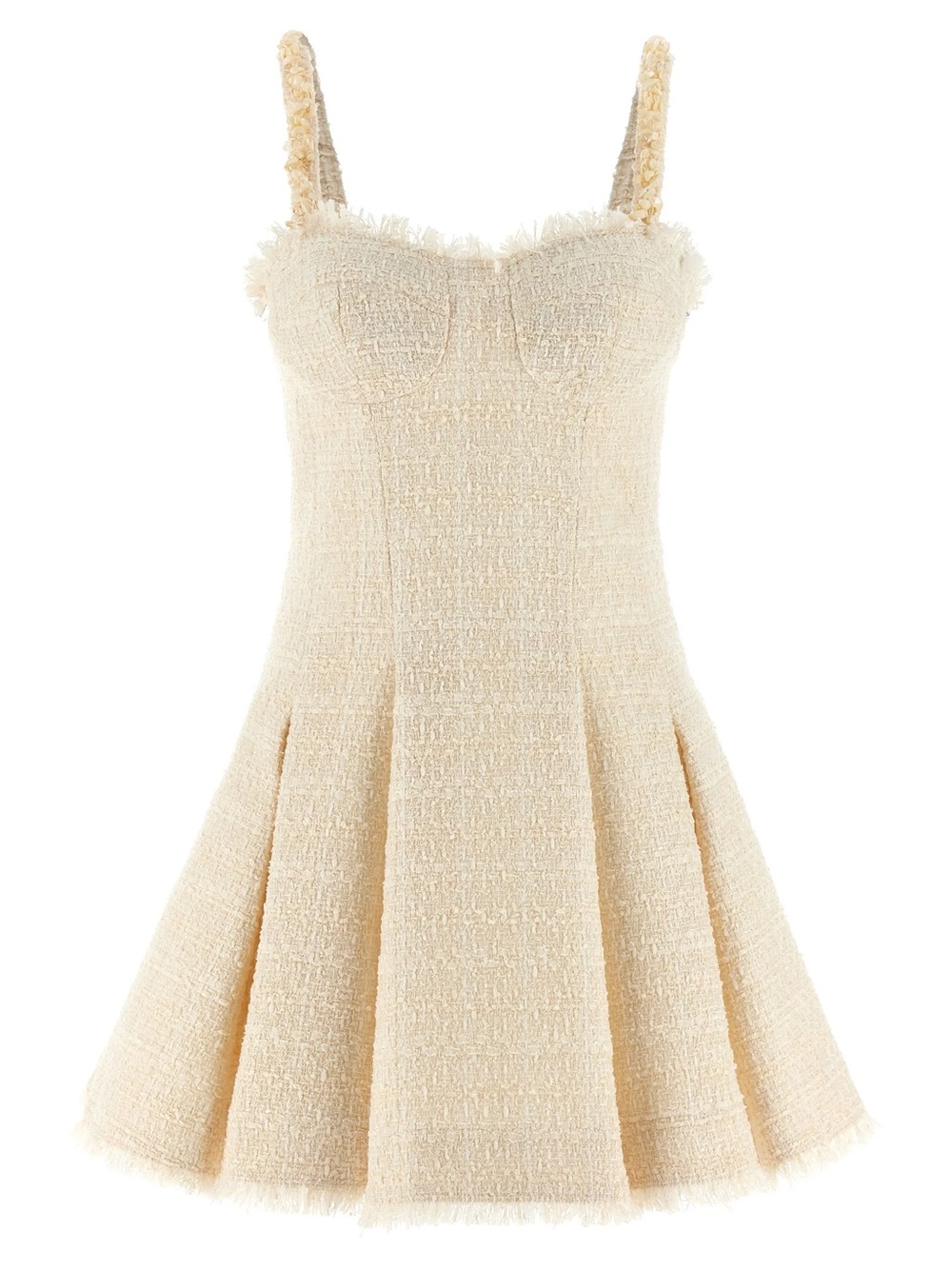 Balmain Cream Textured Mini Dress with Spaghetti Straps